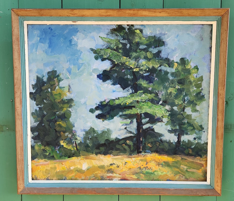 FRAMED IMPRESSIONIST CONIFER OIL PAINTNG