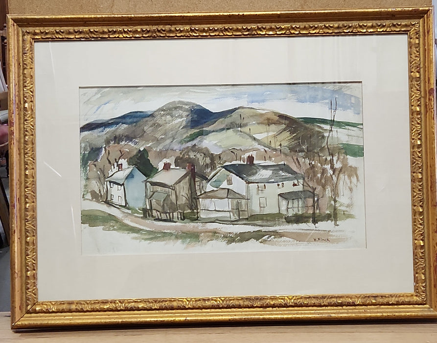 FRAMED WATER COLOR PAINTING OF A VILLAGE
