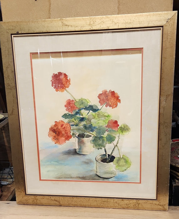 WATERCOLOR PAINTING OF A GERANIUM-AS FOUND