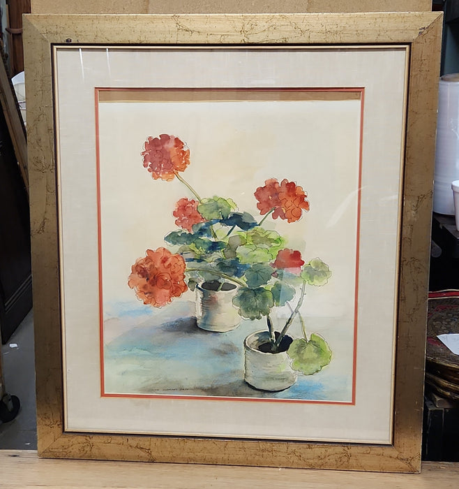 WATERCOLOR PAINTING OF A GERANIUM-AS FOUND