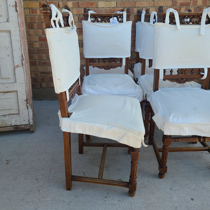 SET OF 4 HENRI II CHAIRS WITH WHITE FABRIC COVERING