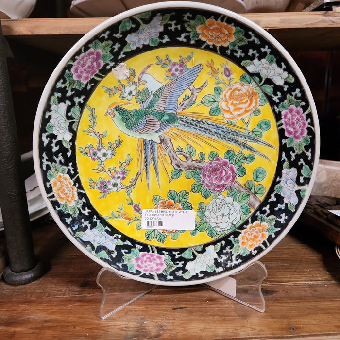JAPANESE BIRD PLATE WITH YELLOW AND BLACK