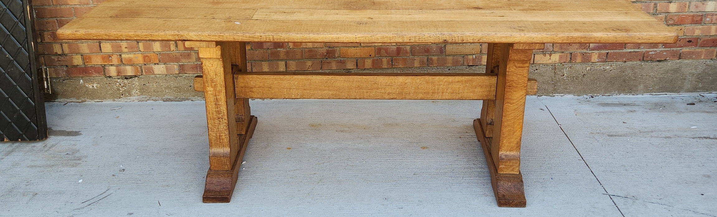 RUSTIC ROUGH HEWN OAK TRESTLE TABLE