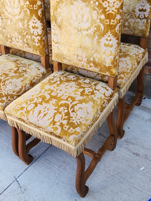 SET OF 8 OAK MUTTON BONE UPHOLSTERED CHAIRS