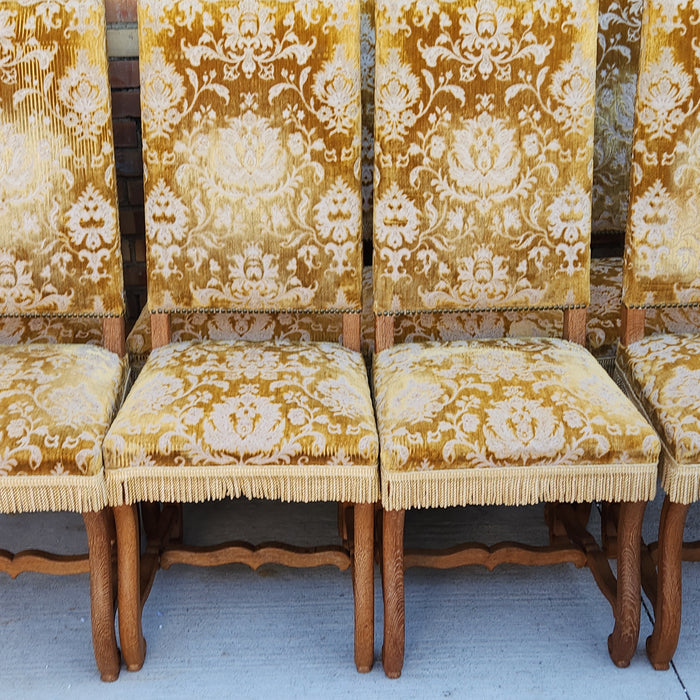 SET OF 8 OAK MUTTON BONE UPHOLSTERED CHAIRS