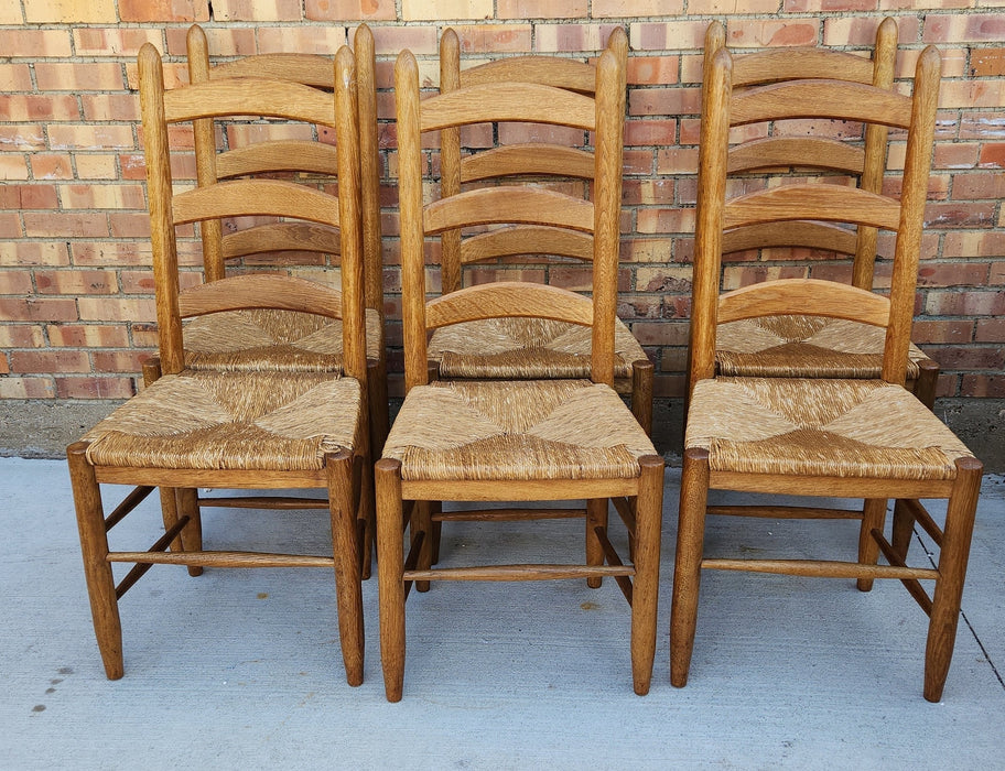 SET OF SIX LIGHT OAK RUSH SEAT CHAIRS