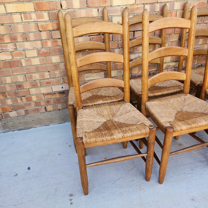 SET OF SIX LIGHT OAK RUSH SEAT CHAIRS