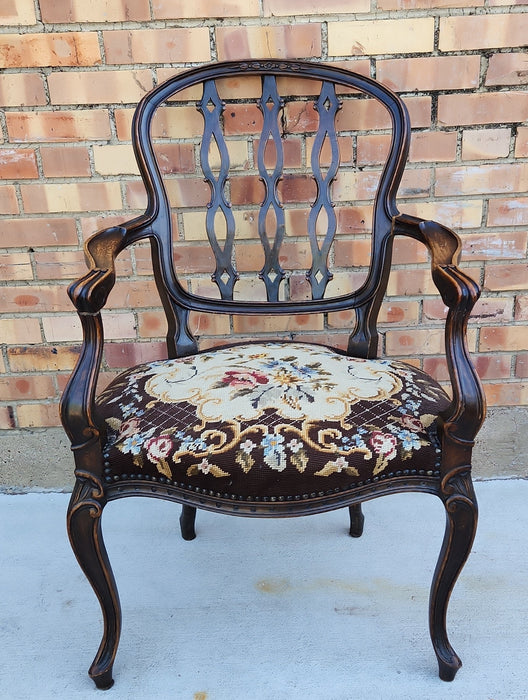 SMALL SPLAT BACK NEEDLEPOINT FAUTEUIL CHAIR