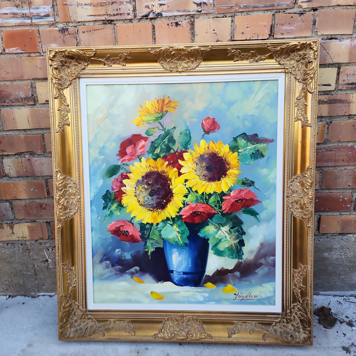 BRIGHT FLORAL OIL PAINTING ON CANVAS -SIGNED