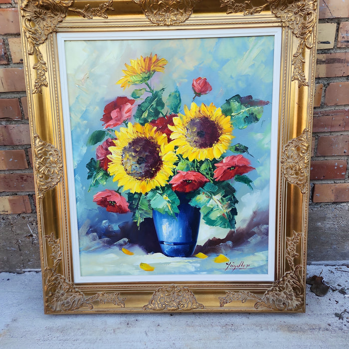 BRIGHT FLORAL OIL PAINTING ON CANVAS -SIGNED