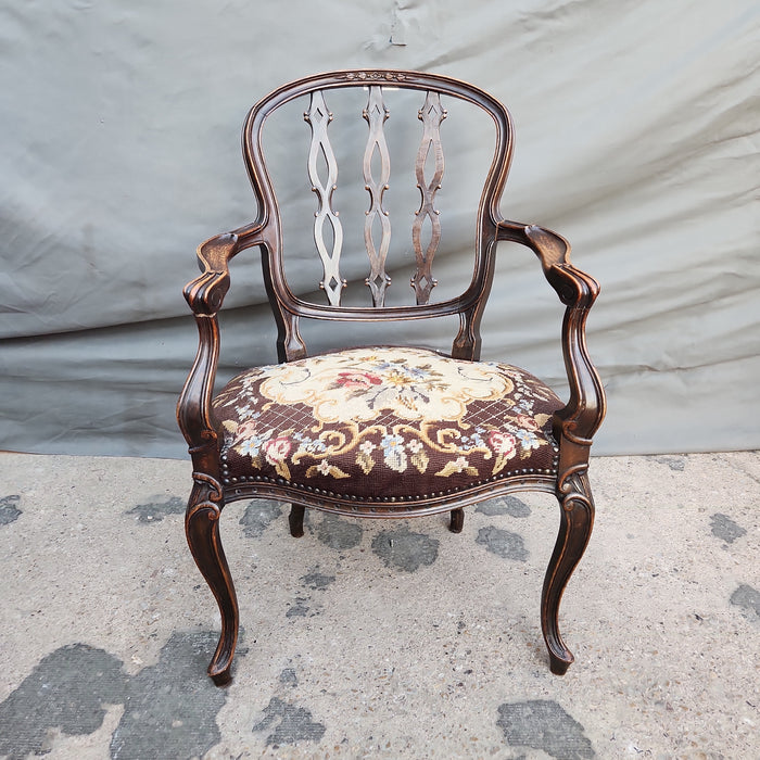 SMALL SPLAT BACK NEEDLEPOINT FAUTEUIL CHAIR