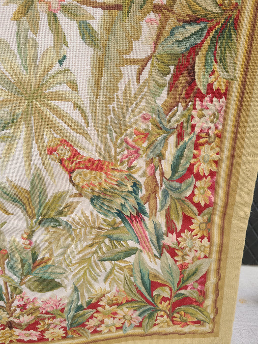 VERTICAL CHINESE NEEDLEPOINT TAPESTRY WITH SCARLET MACAWS
