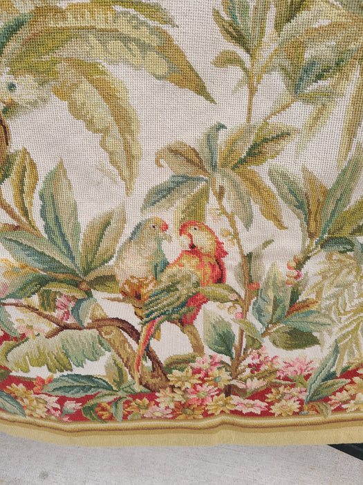 VERTICAL CHINESE NEEDLEPOINT TAPESTRY WITH SCARLET MACAWS