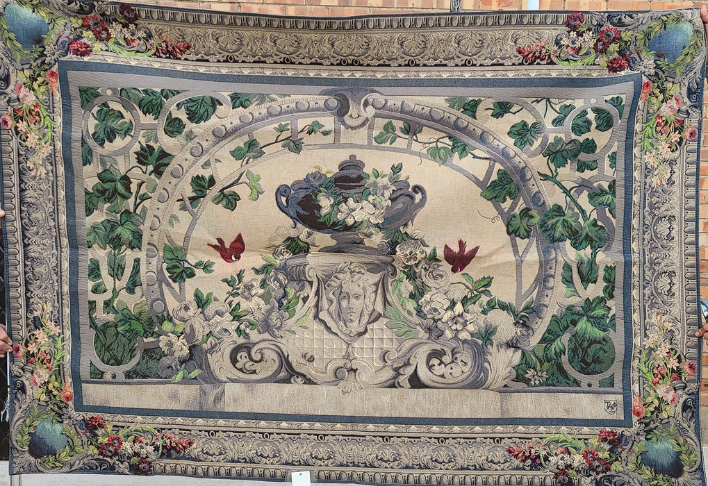 HORIZONTAL TAPESTRY OF VERSAILLES ARCHES WITH BIRDS AND FACE OF LADY
