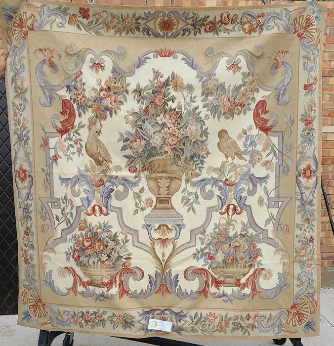 SQUARE TAPESTRY COCKATOO AND MAGPIE WITH GOLDEN URN