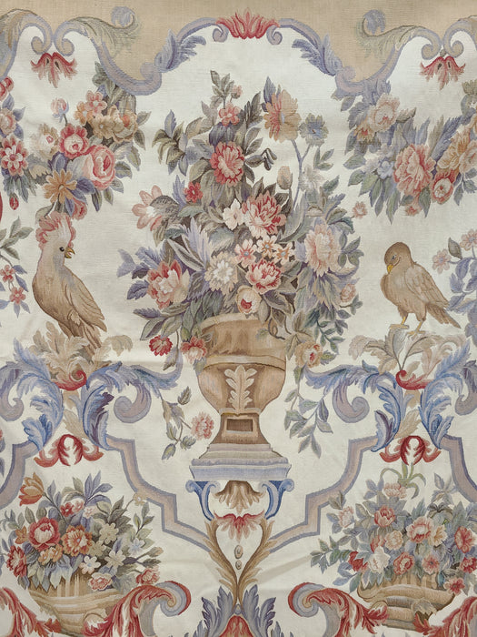 SQUARE TAPESTRY COCKATOO AND MAGPIE WITH GOLDEN URN