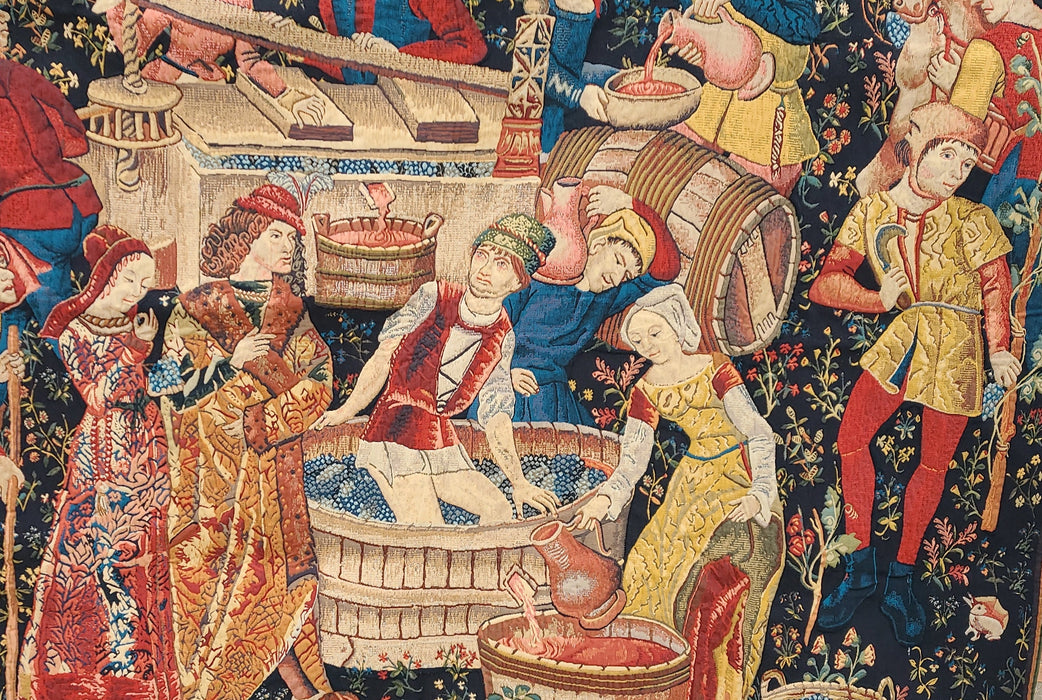 HORIZONTAL TAPESTRY OF GRAPE HARVEST WITH WINEMAKERS BELGIUM
