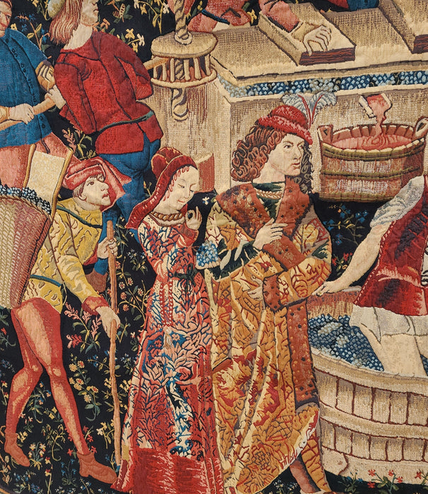 HORIZONTAL TAPESTRY OF GRAPE HARVEST WITH WINEMAKERS BELGIUM