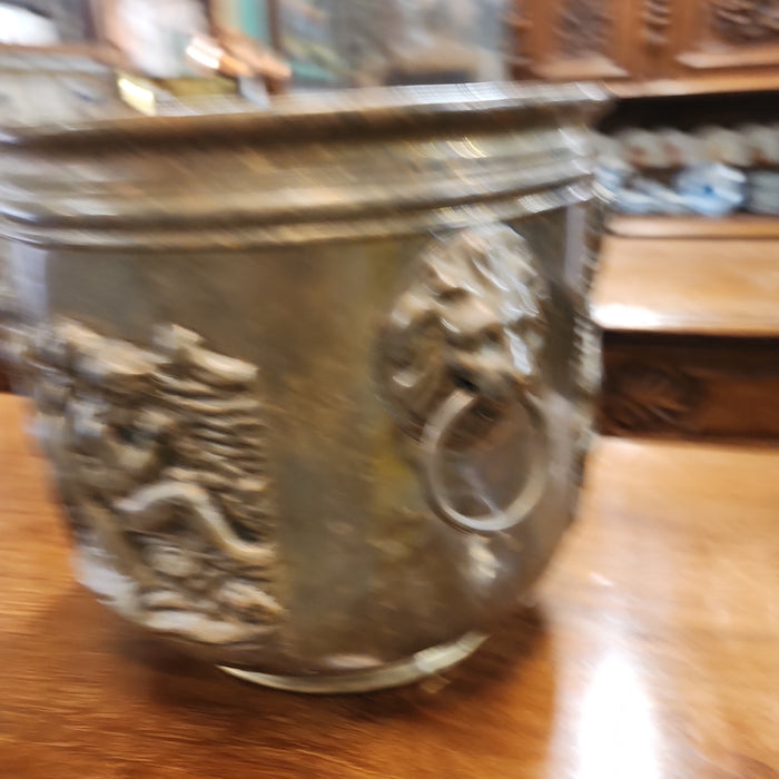 LIONS AND CHERUBIM BRASS CASHPO JARDINIERE