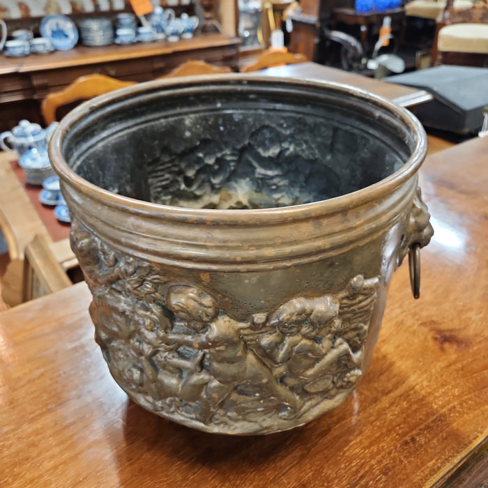 LIONS AND CHERUBIM BRASS CASHPO JARDINIERE