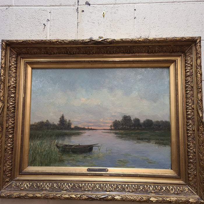 GILT ORNATE FRAMED LANDSCAPE OIL PAINTING ON CANVAS BY ROMAINE STEEPE