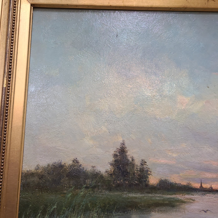 GILT ORNATE FRAMED LANDSCAPE OIL PAINTING ON CANVAS BY ROMAINE STEEPE