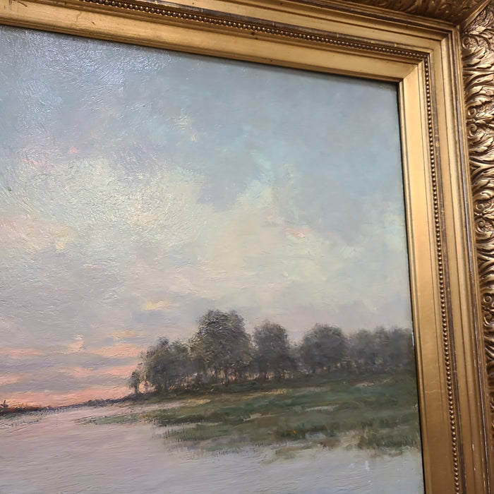 GILT ORNATE FRAMED LANDSCAPE OIL PAINTING ON CANVAS BY ROMAINE STEEPE