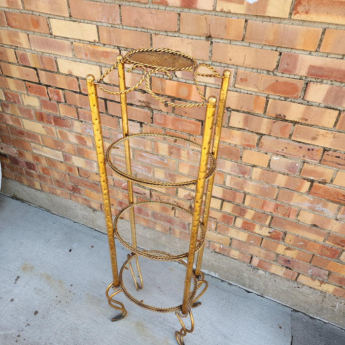 HOLLYWOOD REGENCEY GOLD METAL OVAL ETAGERE