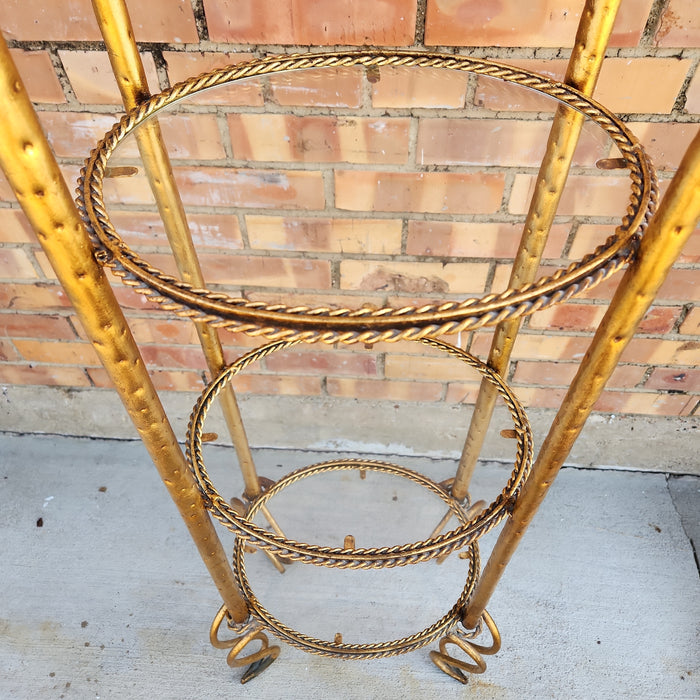 HOLLYWOOD REGENCEY GOLD METAL OVAL ETAGERE