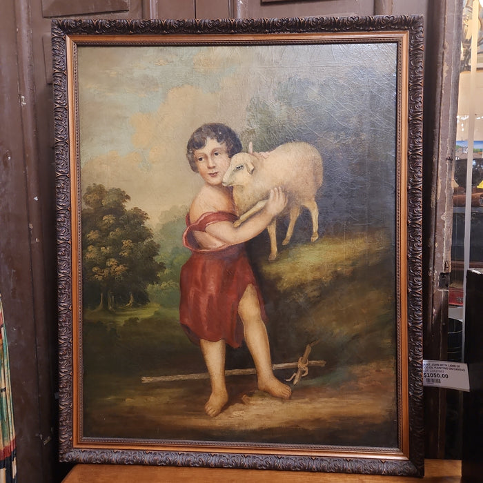 SAINT JOHN WITH LAMB OF GOD OIL PAINTING ON CANVAS  Relined and restored