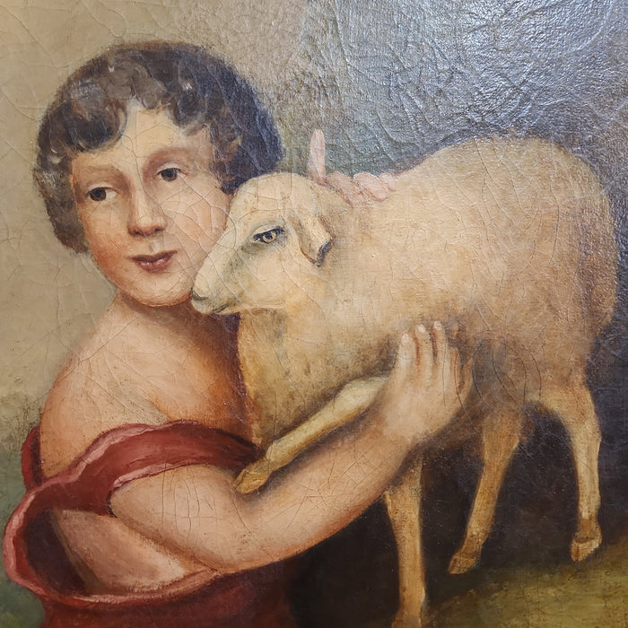 SAINT JOHN WITH LAMB OF GOD OIL PAINTING ON CANVAS  Relined and restored