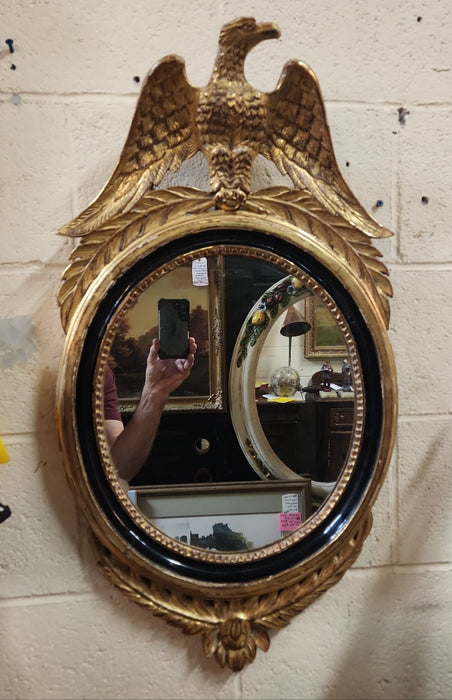 GILTWOOD OVAL CARVED EAGLE MIRROR WITH BLACK FILET