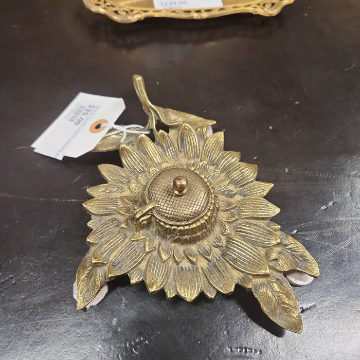 BRASS SUNFLOWER INKWELL BASE