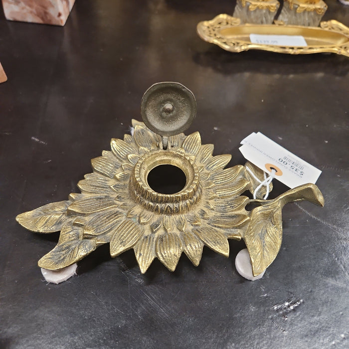 BRASS SUNFLOWER INKWELL BASE