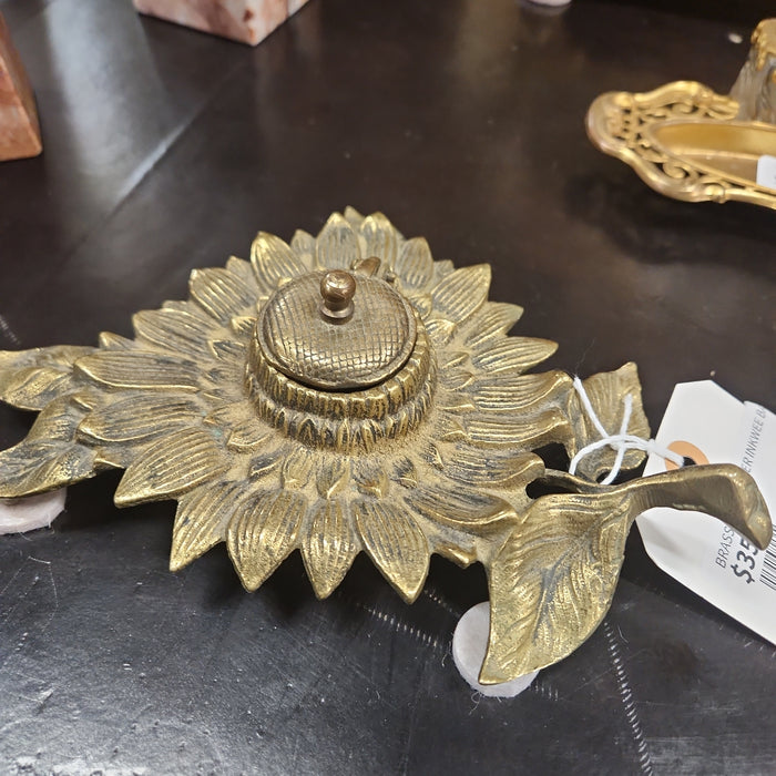 BRASS SUNFLOWER INKWELL BASE