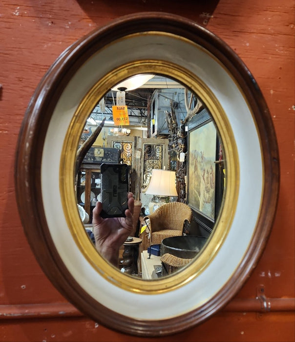 SMALL WALNUT OVAL MIRROR WITH WHITE BORDER