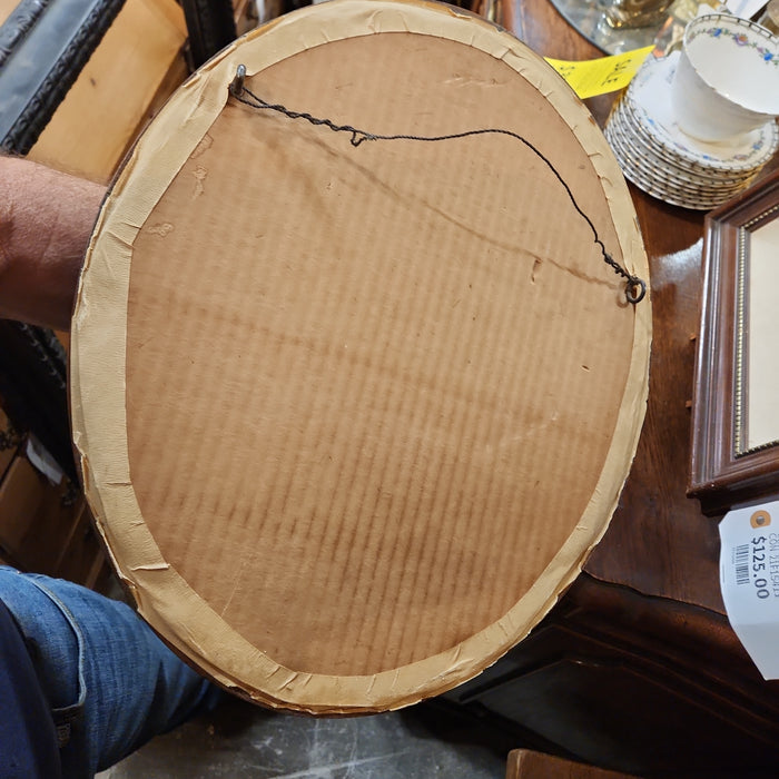 SMALL WALNUT OVAL MIRROR WITH WHITE BORDER