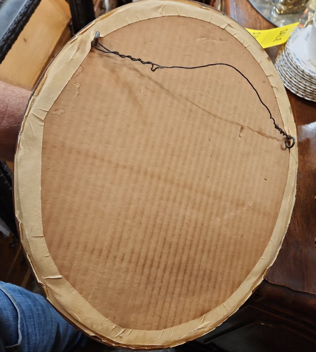 SMALL WALNUT OVAL MIRROR WITH WHITE BORDER