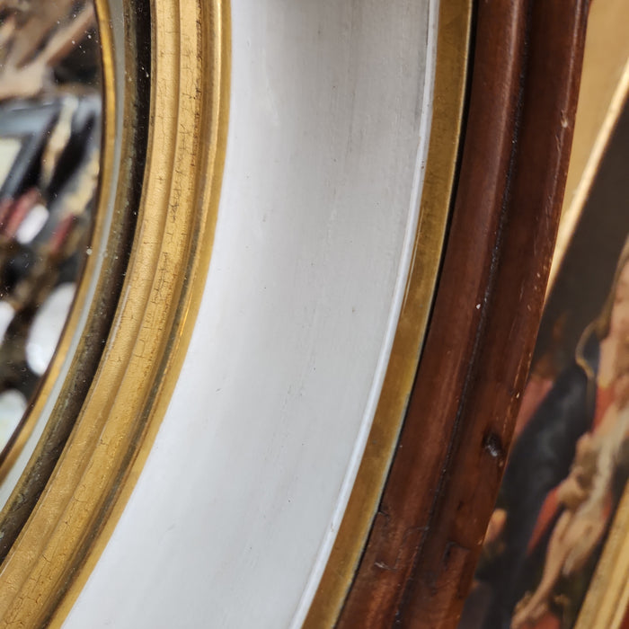 SMALL WALNUT OVAL MIRROR WITH WHITE BORDER