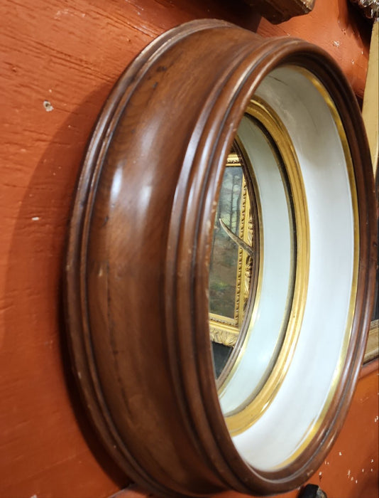 SMALL WALNUT OVAL MIRROR WITH WHITE BORDER