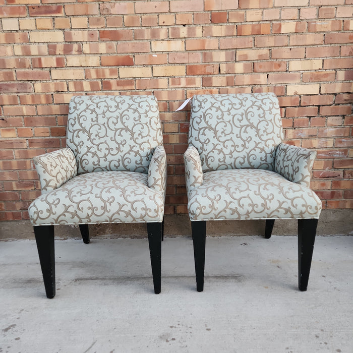 PAIR OF MODERN SAGE AND GOLD CHAIRS as found