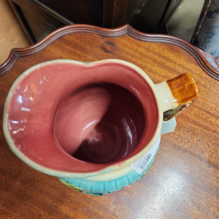 LARGE MAJOLICA PITCHER WITH FLOWERS