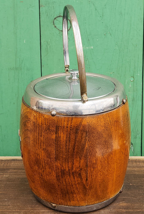 OAK AND CHROME BISCUIT BARREL