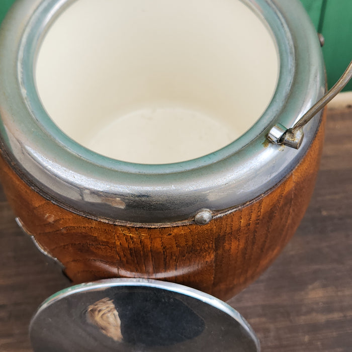 OAK AND CHROME BISCUIT BARREL