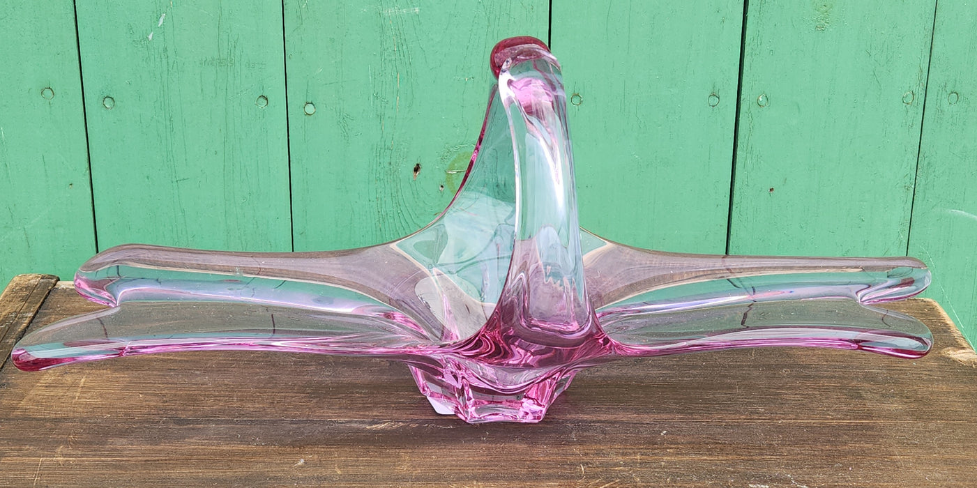 PINK ART GLASS COMPOTE CENTERPIECE