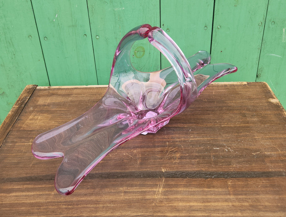 PINK ART GLASS COMPOTE CENTERPIECE