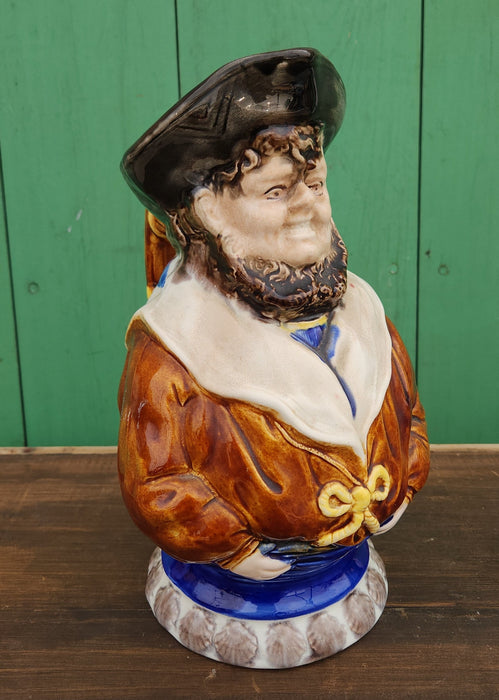 LARGE MAJOLICA BEARDEED SAILOR PITCHER