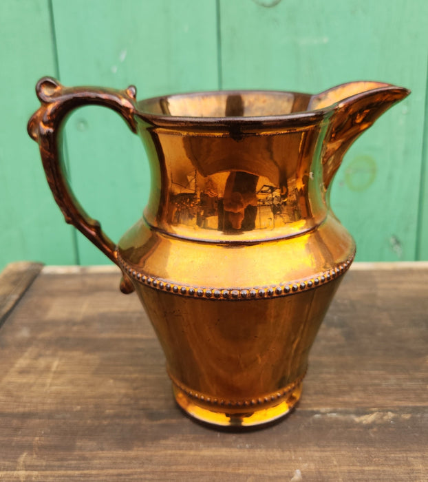 COPPER LUSTER TAPER BASE PITCHER WITH BEADED EDGES