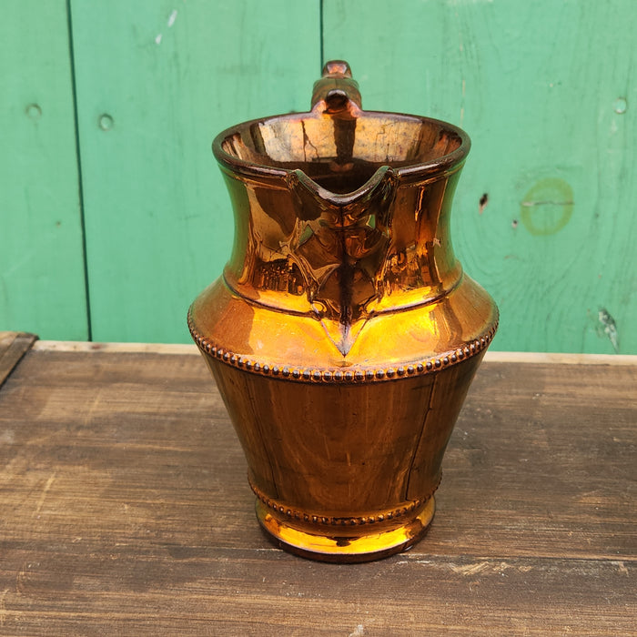 COPPER LUSTER TAPER BASE PITCHER WITH BEADED EDGES