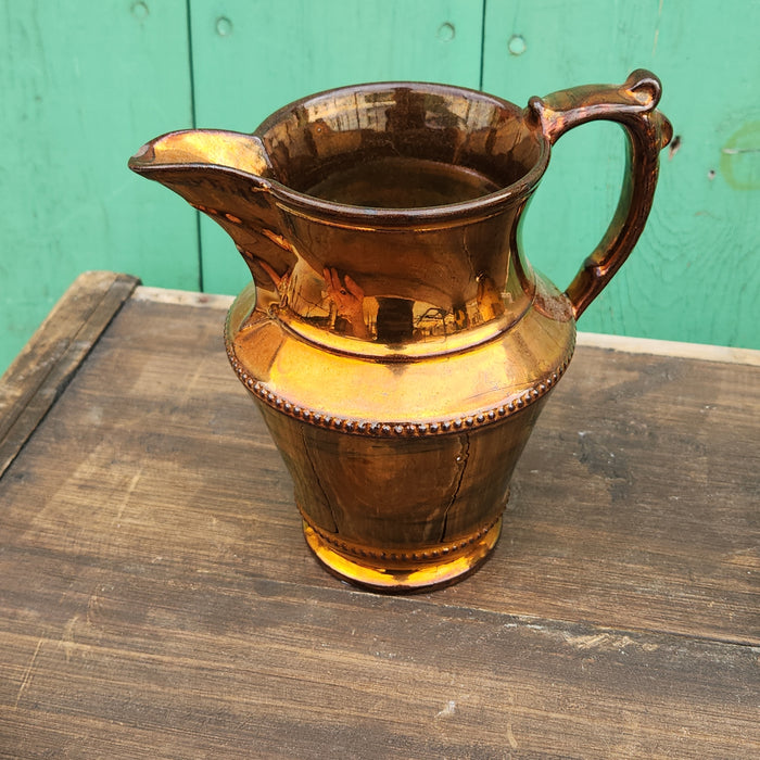 COPPER LUSTER TAPER BASE PITCHER WITH BEADED EDGES